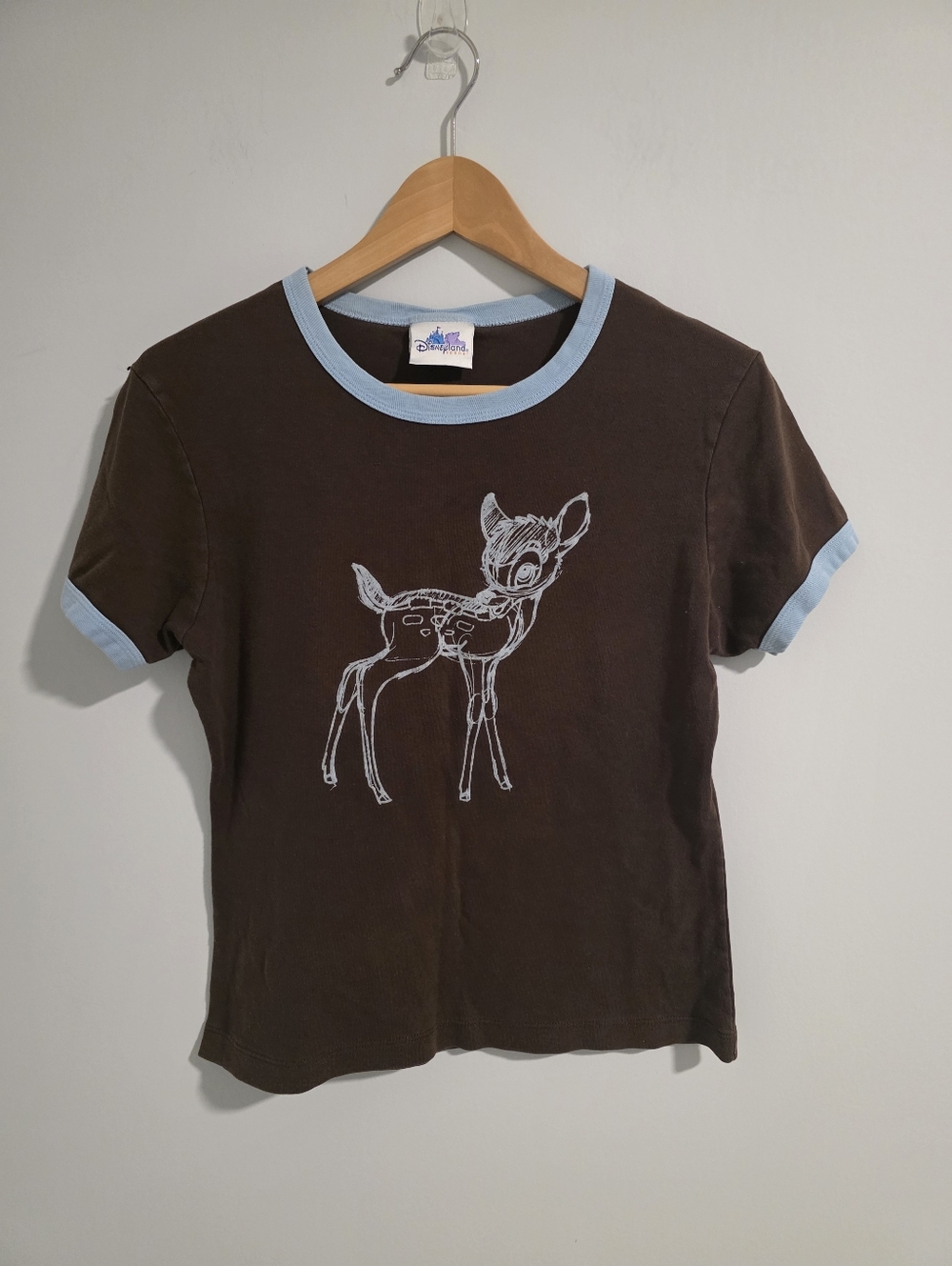 Disneyland Resort Bambi Ringer Tee Brown Blue Graphic T-Shirt Y2K XL Made USA